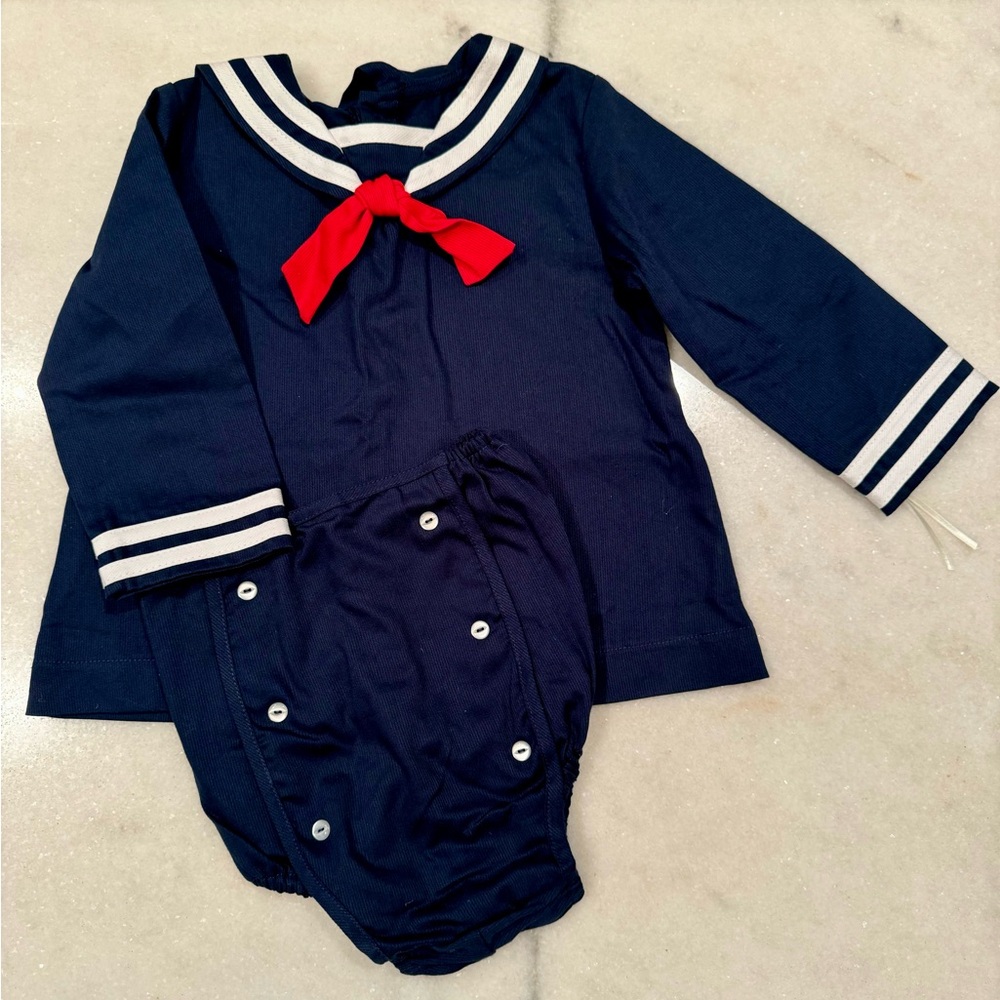 NEW Pixie Lily Navy Blue Sailor Suit Bubble Set Size 18 Months